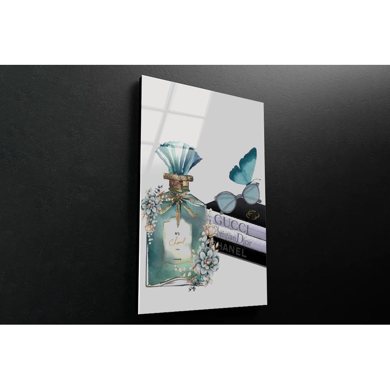 Ocean Blue Perfume with Butterfly 3D Design Acrylic Glass Print Tempered Glass Wall Art 100% Made in Australia Ready to Hang