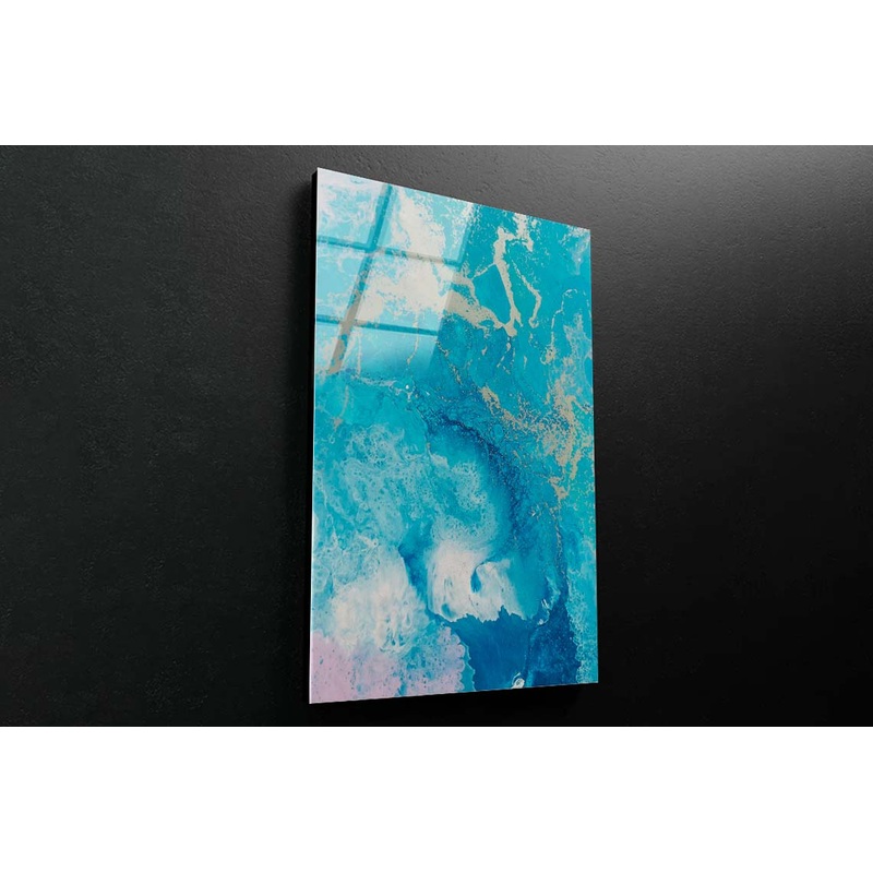 Ocean Blue White Ink Acrylic Glass Print Tempered Glass Wall Art 100% Made in Australia Ready to Hang