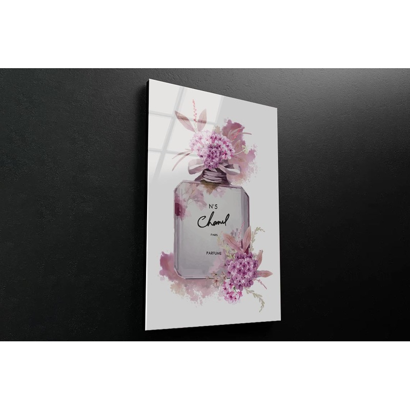 Perfume and Purple Flower 3D Design Acrylic Glass Print Tempered Glass Wall Art 100% Made in Australia Ready to Hang