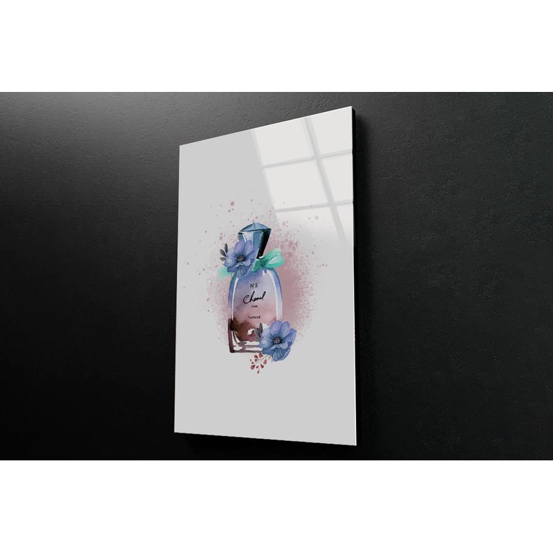 Perfume With Blue Flowers 3D Design Acrylic Glass Print Tempered Glass Wall Art 100% Made in Australia Ready to Hang
