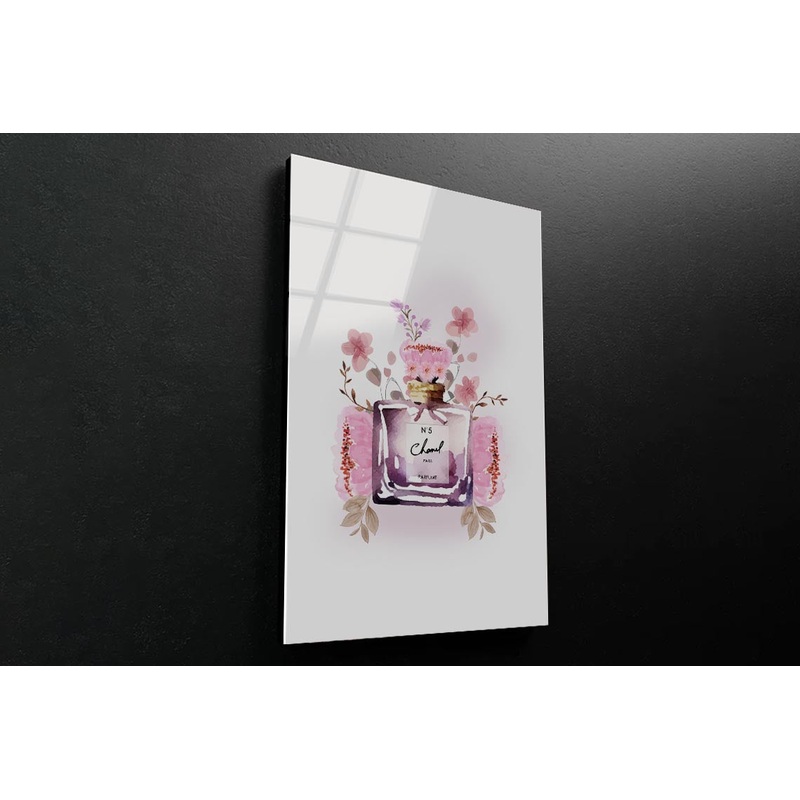 Perfume With Pink Flowers with Flowers 3D Design Acrylic Glass Print Tempered Glass Wall Art 100% Made in Australia Ready to Hang