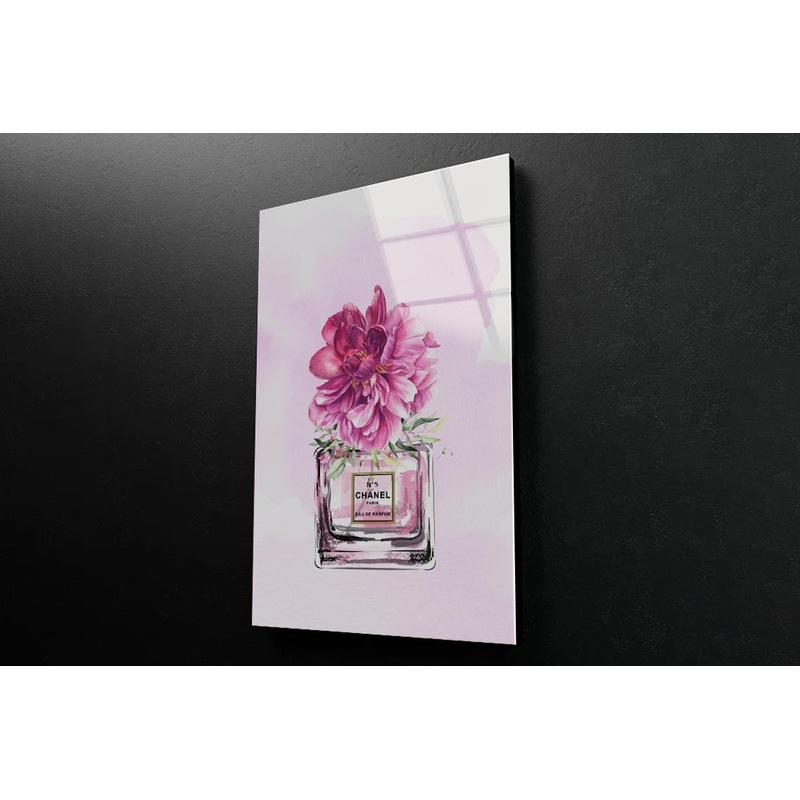 Perfume With Pink Shaded Flower 3D Design Acrylic Glass Print Tempered Glass Wall Art 100% Made in Australia Ready to Hang