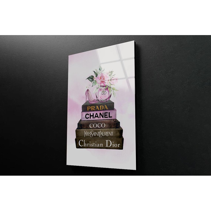 Pink Perfume On Book set Fashion Art 3D Design Acrylic Glass Print Tempered Glass Wall Art 100% Made in Australia Ready to Hang