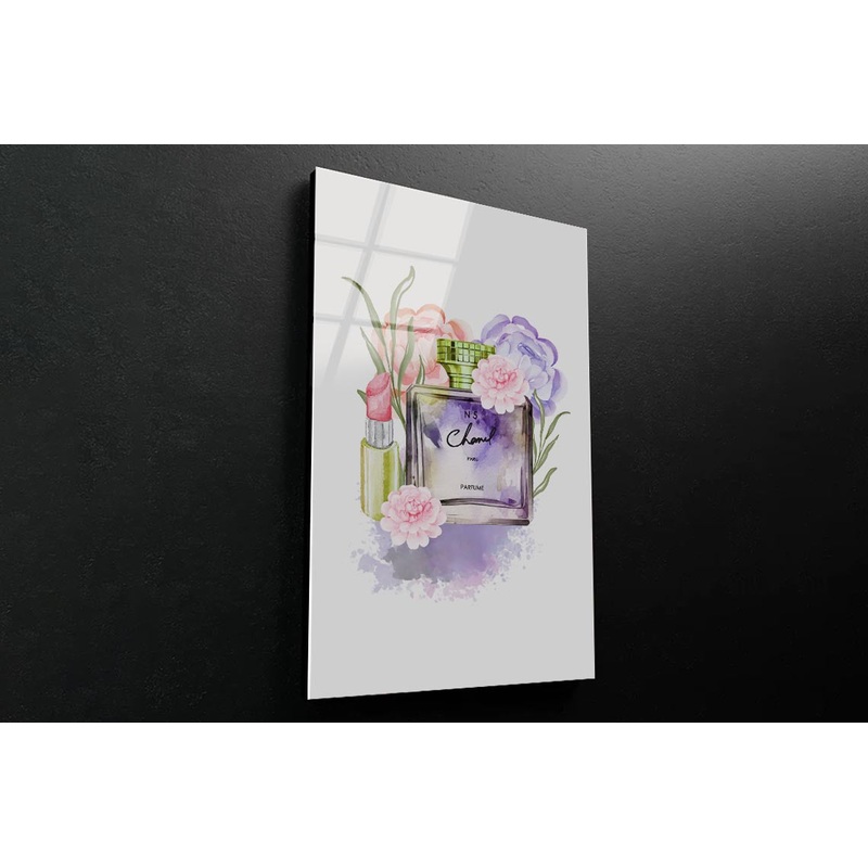 Pink-Purple Perfume with Yellow Cap 3D Design Acrylic Glass Print Tempered Glass Wall Art 100% Made in Australia Ready to Hang