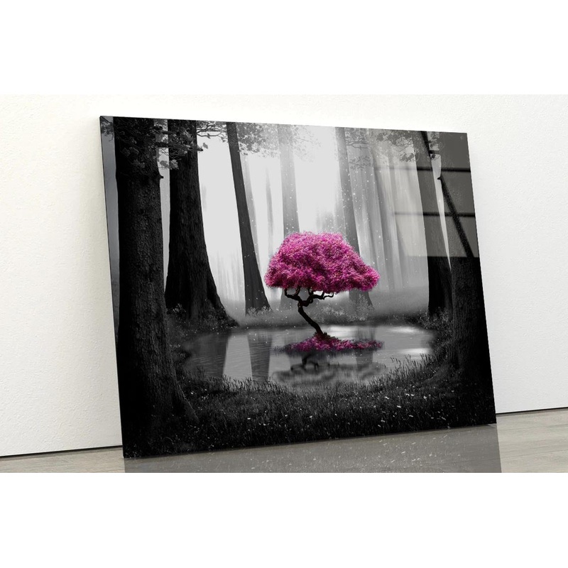 Pink Tree B&W Forest Acrylic Glass Print Tempered Glass Wall Art 100% Made in Australia Ready to Hang