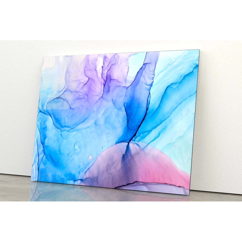 Purple Blue Ink Abstract Acrylic Glass Print Tempered Glass Wall Art 100% Made in Australia Ready to Hang