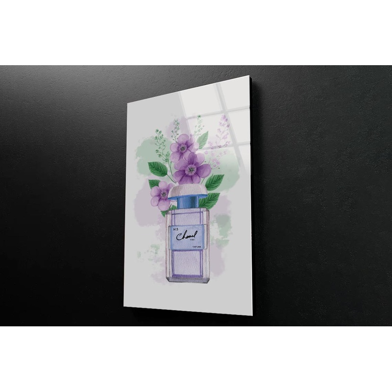 Purple Perfume with Green Leaves 3D Design Acrylic Glass Print Tempered Glass Wall Art 100% Made in Australia Ready to Hang