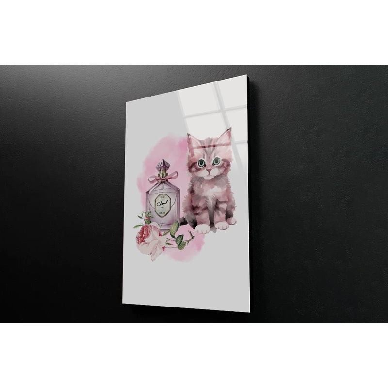 Purple Perfume with Kitty 3D Design Acrylic Glass Print Tempered Glass Wall Art 100% Made in Australia Ready to Hang