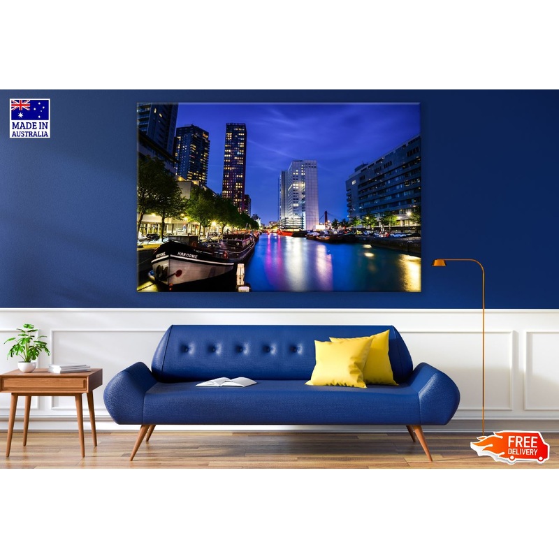 Rotterdam City Night View Netherlands Print 100% Australian Made