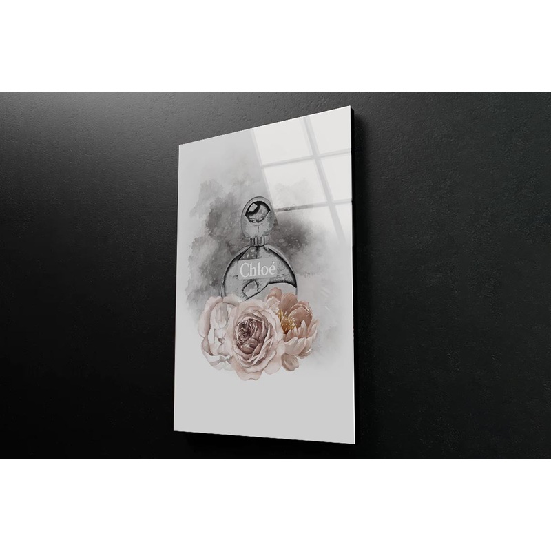 Round Perfume Bottle with Flowers 3D Design Acrylic Glass Print Tempered Glass Wall Art 100% Made in Australia Ready to Hang