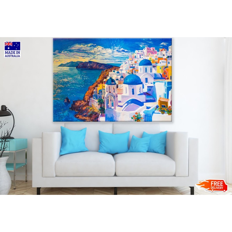 Santorini Island City Oil Painting Print 100% Australian Made