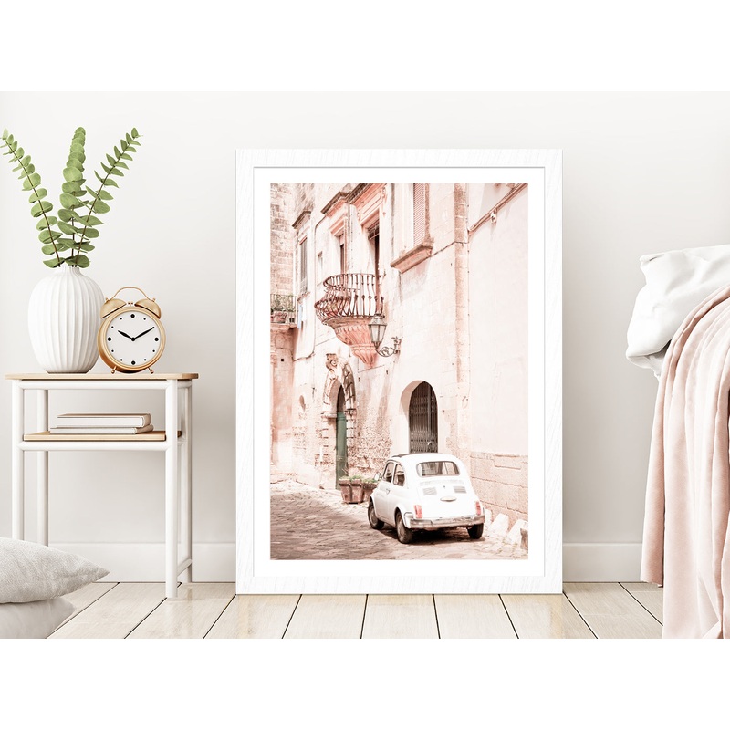 Vintage House Car Faded Photograph Glass Framed Wall Art, Ready to Hang Quality Print