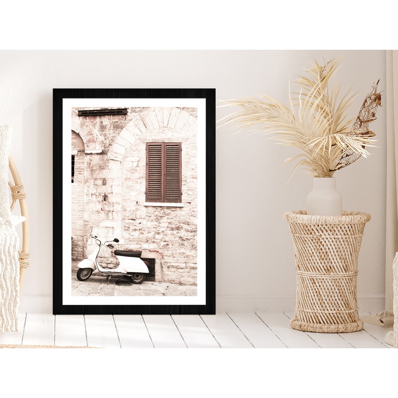 Vintage House Scooter Faded Photograph Glass Framed Wall Art, Ready to Hang Quality Print