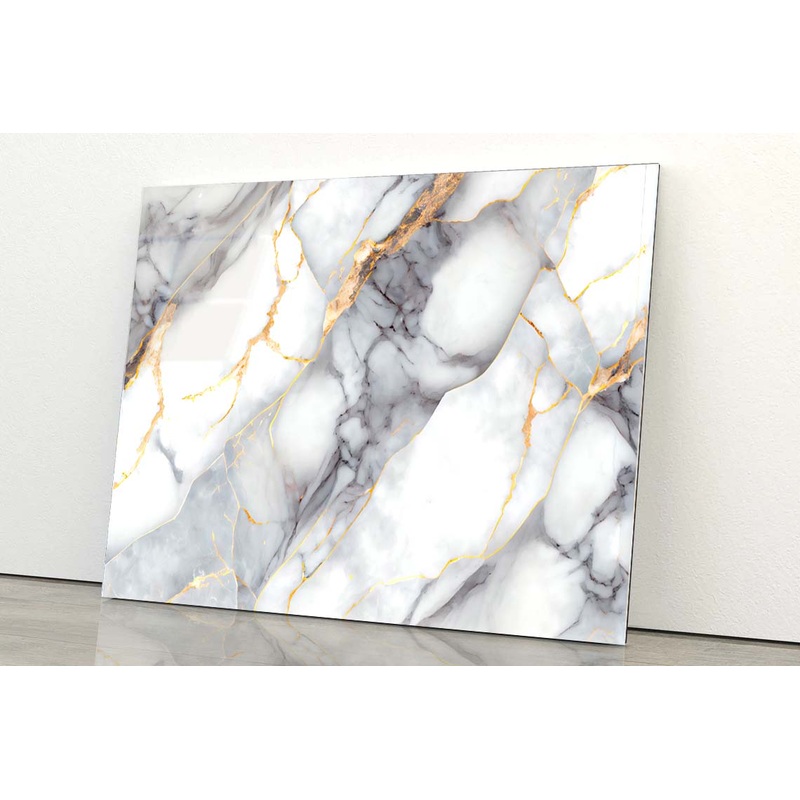 White Marble with Gold Acrylic Glass Print Tempered Glass Wall Art 100% Made in Australia Ready to Hang