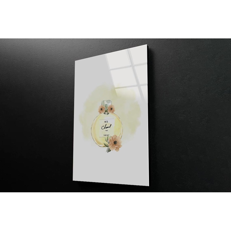 Yellow Perfume with Flowers 3D Design Acrylic Glass Print Tempered Glass Wall Art 100% Made in Australia Ready to Hang