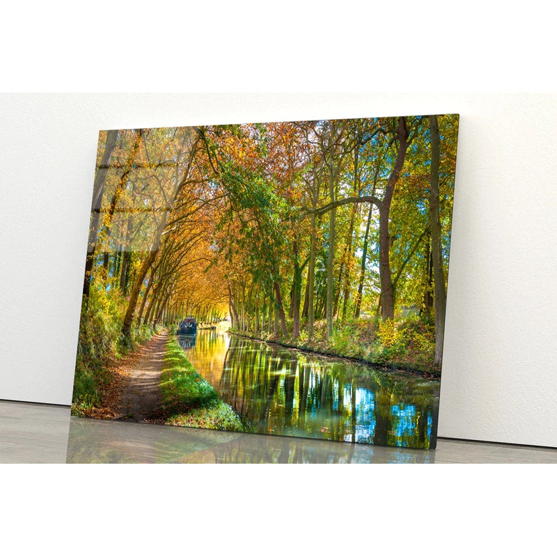 Barge on Canal Acrylic Glass Print Tempered Glass Wall Art 100% Made in Australia Ready to Hang