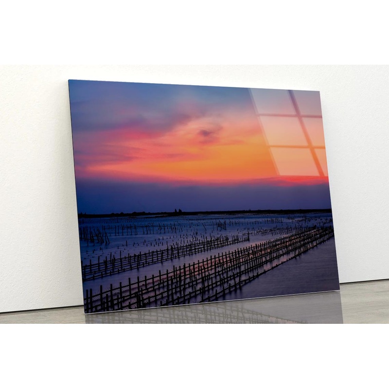 Beautiful Row Oyster Field Sea at Sunset Acrylic Glass Print Tempered Glass Wall Art 100% Made in Australia Ready to Hang