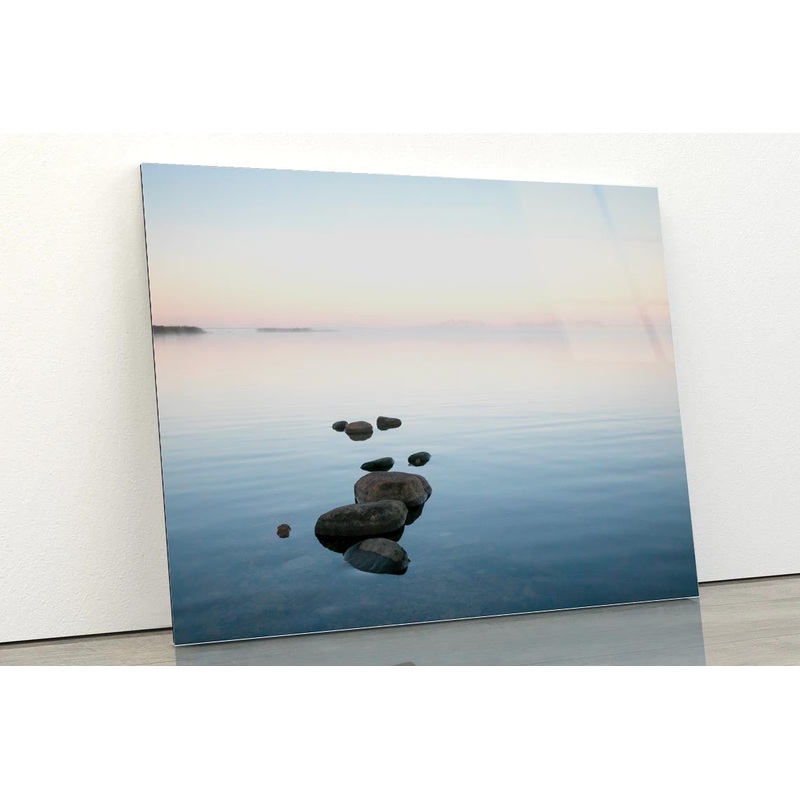 Beautiful Sea Bay Scenery with the Row of Stones Acrylic Glass Print Tempered Glass Wall Art 100% Made in Australia Ready to Hang
