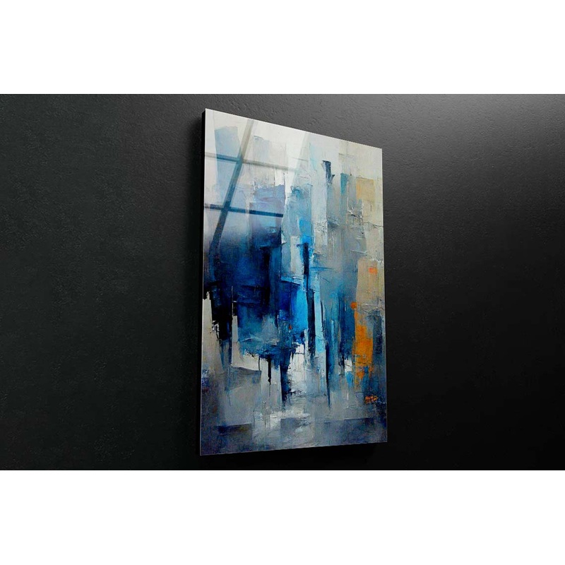 Blue & Grey Abstract Acrylic Glass Print Tempered Glass Wall Art 100% Made in Australia Ready to Hang