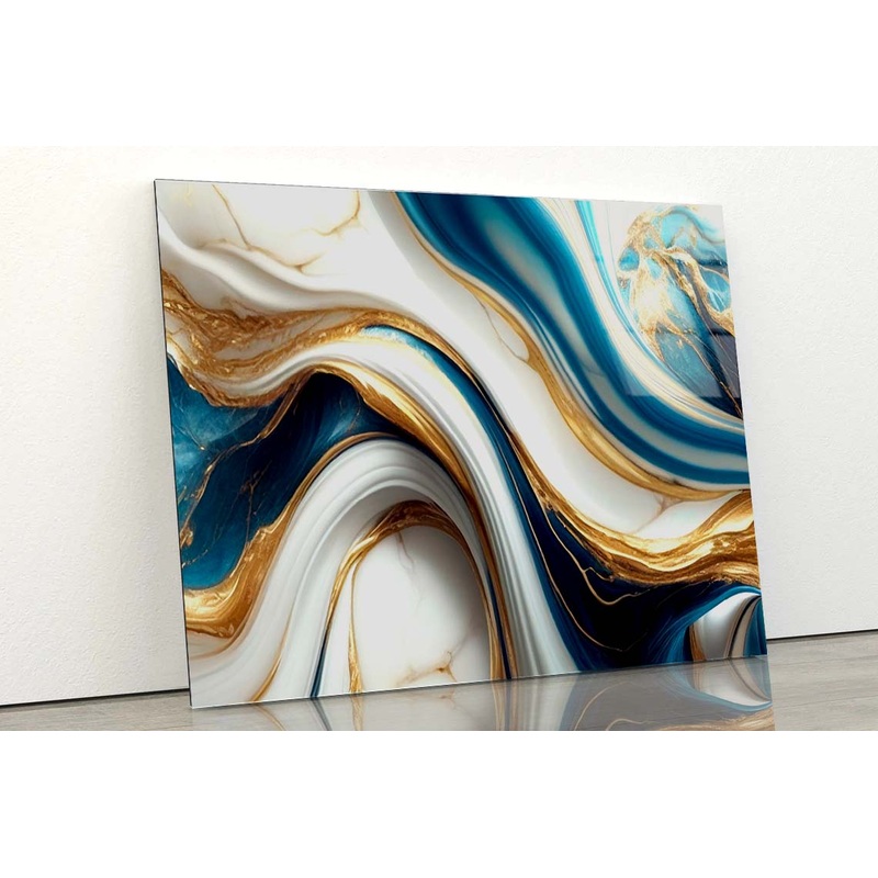 Creative Blue Golden Art Acrylic Glass Print Tempered Glass Wall Art 100% Made in Australia Ready to Hang