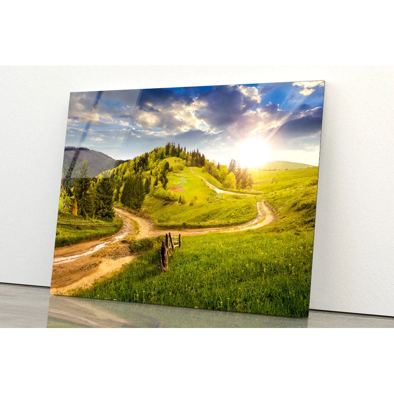 Cross Road on Hillside Acrylic Glass Print Tempered Glass Wall Art 100% Made in Australia Ready to Hang