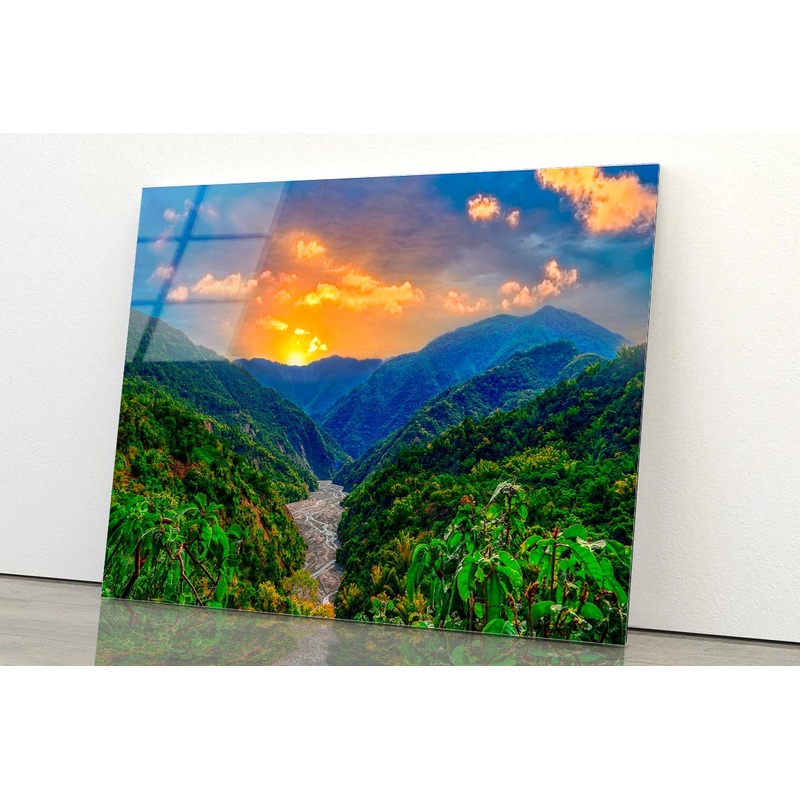 Rolling Mountain Sunrise Sky and Winding Valley Grass Acrylic Glass Print Tempered Glass Wall Art 100% Made in Australia Ready to Hang