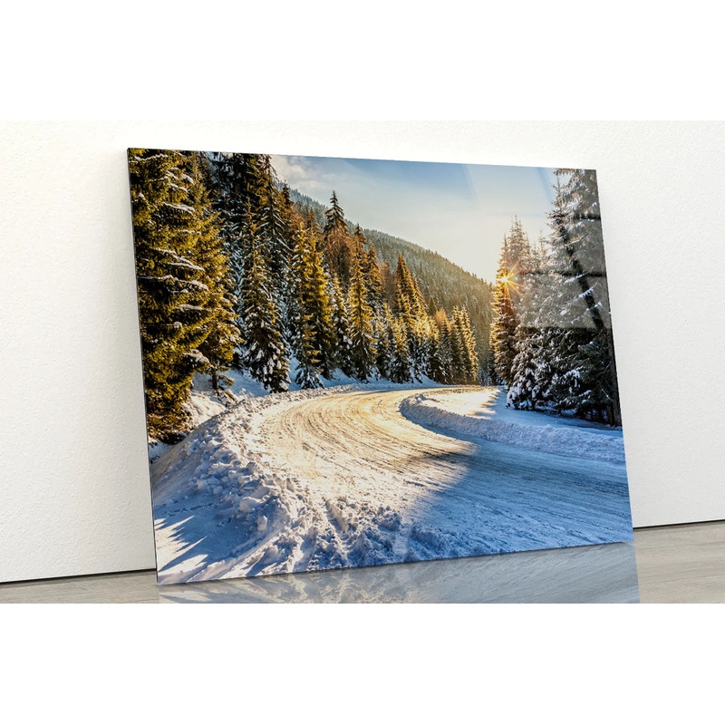 Snowy Road Acrylic Glass Print Tempered Glass Wall Art 100% Made in Australia Ready to Hang