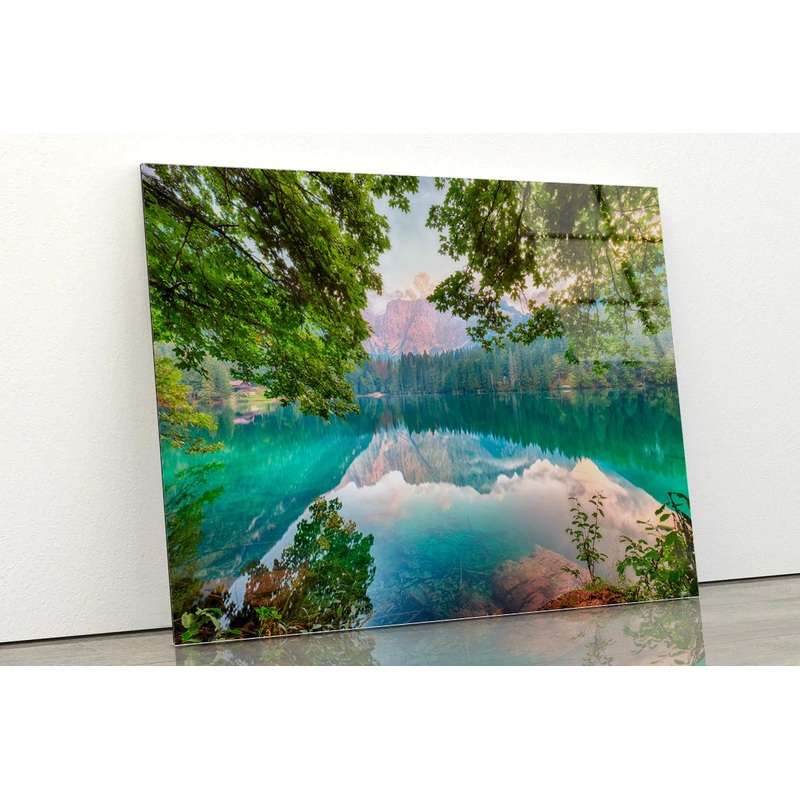 Sunset Over Fusine Lake with Mountains Acrylic Glass Print Tempered Glass Wall Art 100% Made in Australia Ready to Hang