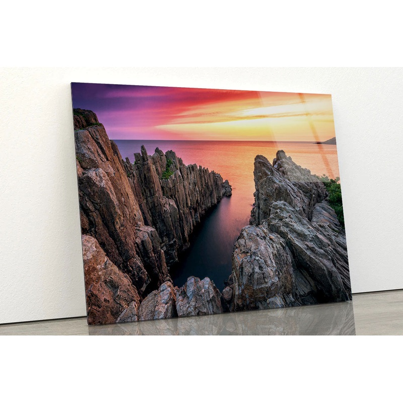 Tojinbo Cliffs at Dusk Acrylic Glass Print Tempered Glass Wall Art 100% Made in Australia Ready to Hang