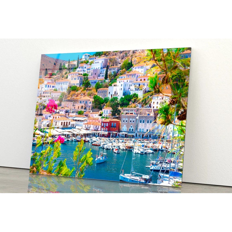 View of the Amazing Hydra Island Greece Acrylic Glass Print Tempered Glass Wall Art 100% Made in Australia Ready to Hang