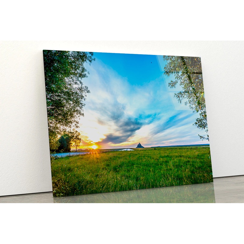 A Grassy Field under a Cloudy Sky Acrylic Glass Print Tempered Glass Wall Art 100% Made in Australia Ready to Hang