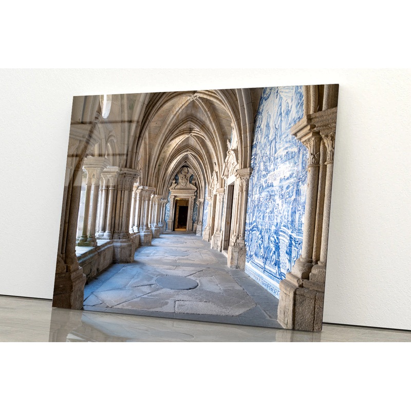 A Large Stone Hallway with Columns Architecture Acrylic Glass Print Tempered Glass Wall Art 100% Made in Australia Ready to Hang