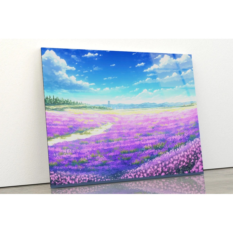 A Nice View of a Field Of Purple Flowers Acrylic Glass Print Tempered Glass Wall Art 100% Made in Australia Ready to Hang