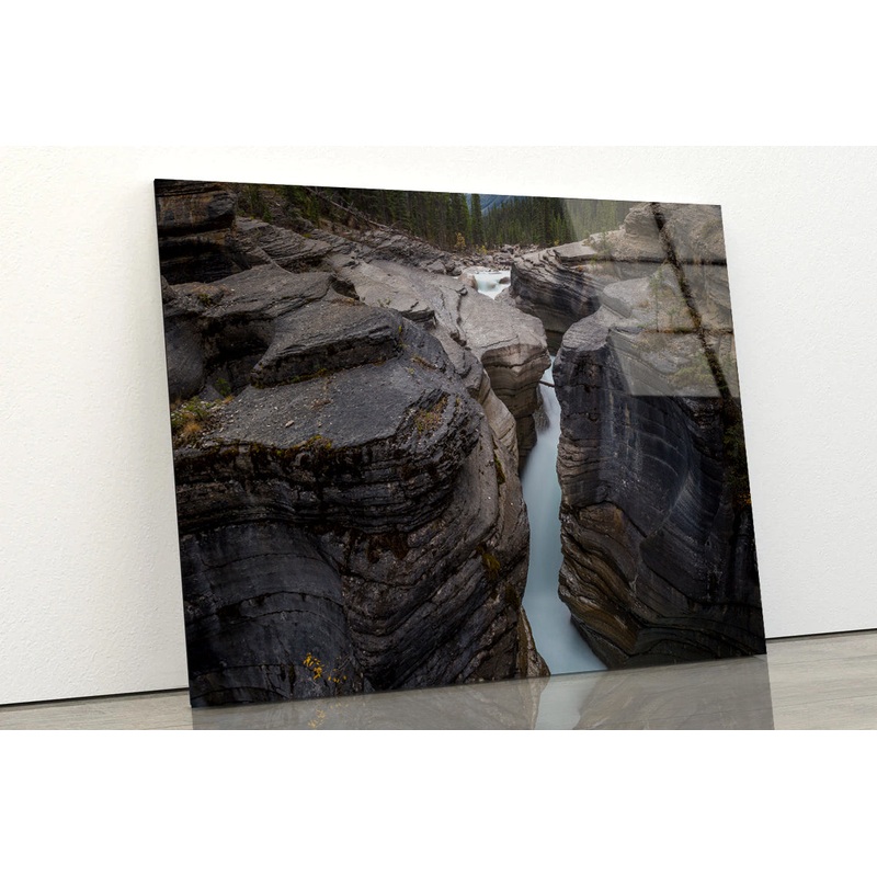 A River Flows through Cascading Over a Rocky Cliff Acrylic Glass Print Tempered Glass Wall Art 100% Made in Australia Ready to Hang
