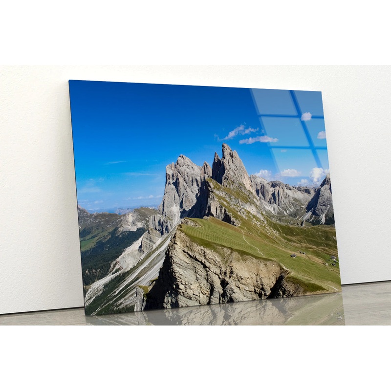 A Rocky Mountain with A Road in Grassy Areas Acrylic Glass Print Tempered Glass Wall Art 100% Made in Australia Ready to Hang