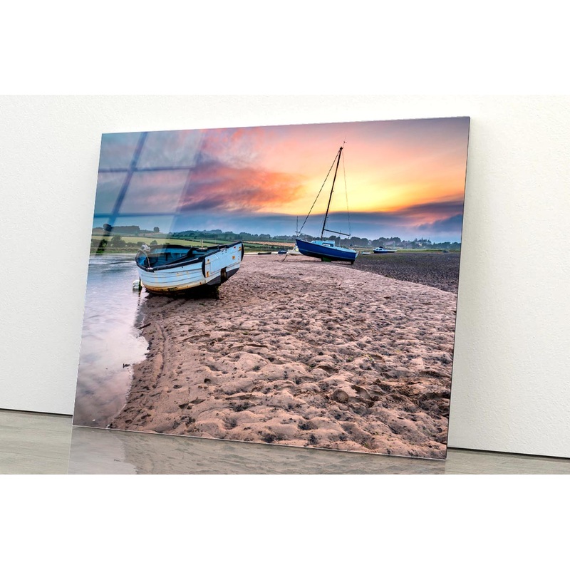 Boats on the Aln Estuary at Sunset Acrylic Glass Print Tempered Glass Wall Art 100% Made in Australia Ready to Hang