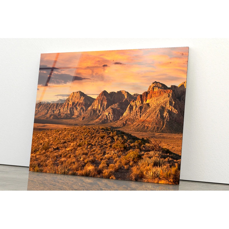 Cliffs of Red Rock with a Cloudy Sky Acrylic Glass Print Tempered Glass Wall Art 100% Made in Australia Ready to Hang