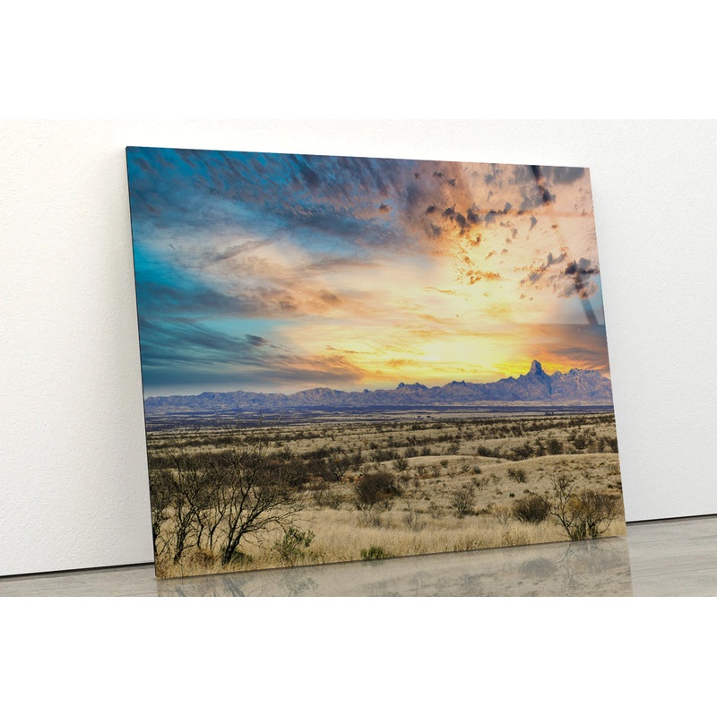 Desert Grassland with a Sunset & Mountains Acrylic Glass Print Tempered Glass Wall Art 100% Made in Australia Ready to Hang