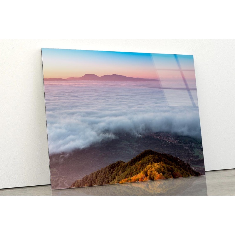 Foggy Dawn Mountains with Beach Acrylic Glass Print Tempered Glass Wall Art 100% Made in Australia Ready to Hang