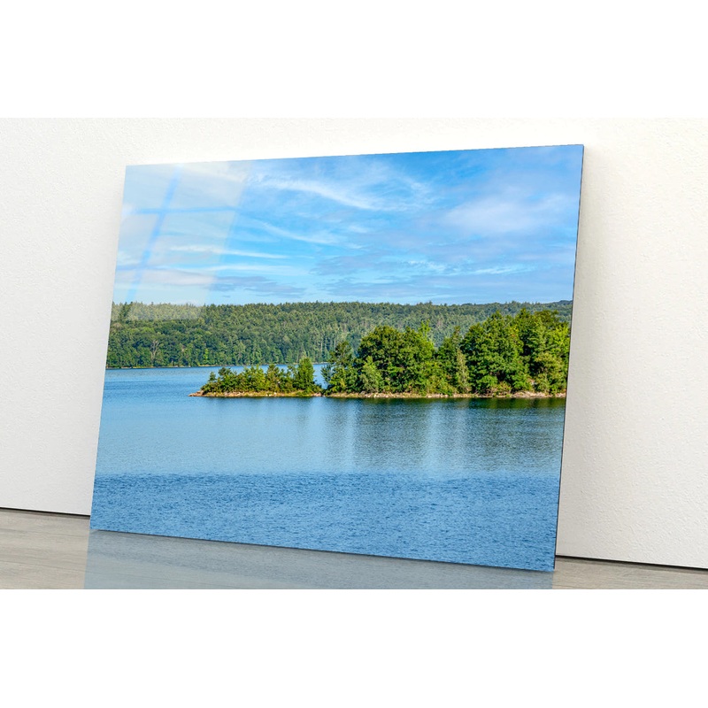 Small Piece of Land Jetting With Trees & Lake, Sky Acrylic Glass Print Tempered Glass Wall Art 100% Made in Australia Ready to Hang