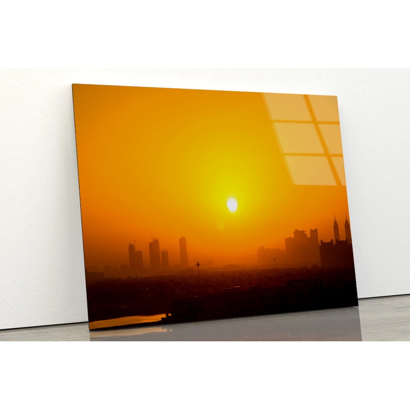 View of a City Skyline during Sunset Acrylic Glass Print Tempered Glass Wall Art 100% Made in Australia Ready to Hang