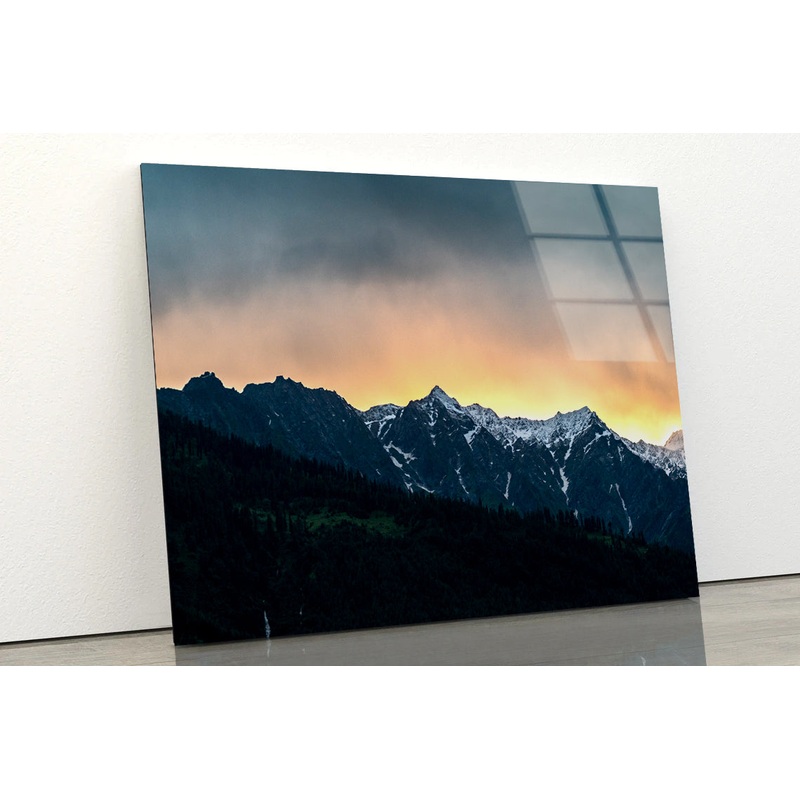 View of a Mountain Range Covered In Snow Acrylic Glass Print Tempered Glass Wall Art 100% Made in Australia Ready to Hang