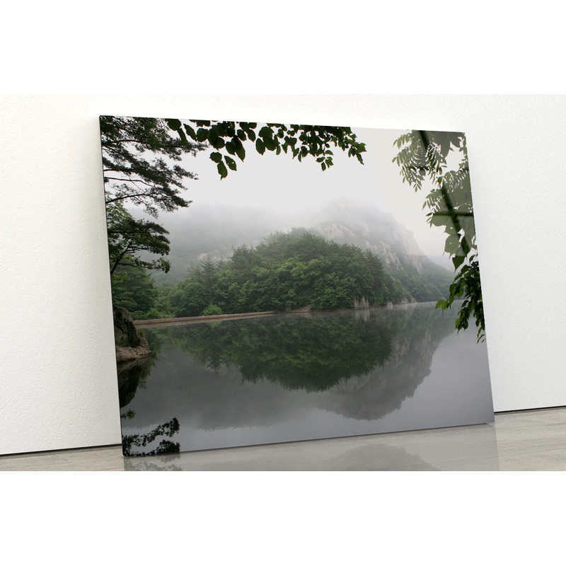 View of Morning on the Lake with Mountains Acrylic Glass Print Tempered Glass Wall Art 100% Made in Australia Ready to Hang