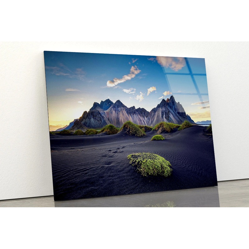 View of Mountains with a Cloudy Sky Acrylic Glass Print Tempered Glass Wall Art 100% Made in Australia Ready to Hang