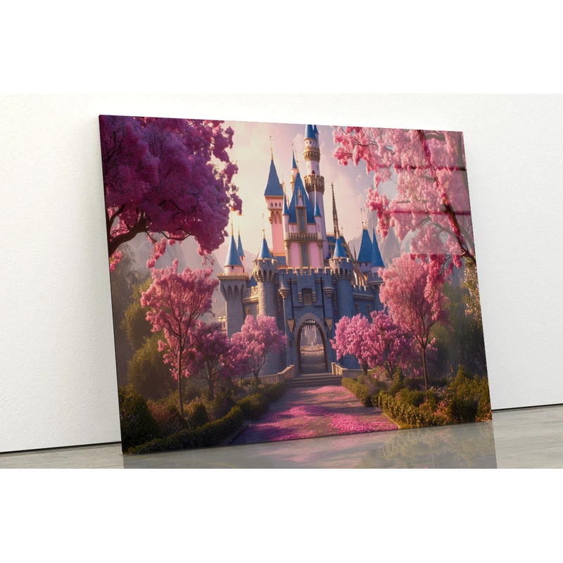 A Castle Surrounded By Trees, Sky & Flowers Acrylic Glass Print Tempered Glass Wall Art 100% Made in Australia Ready to Hang