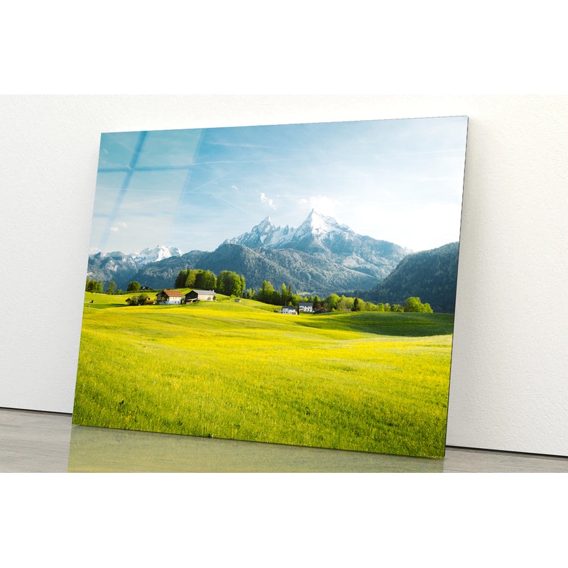 A Field Of Grass in the Foreground and Mountains Acrylic Glass Print Tempered Glass Wall Art 100% Made in Australia Ready to Hang
