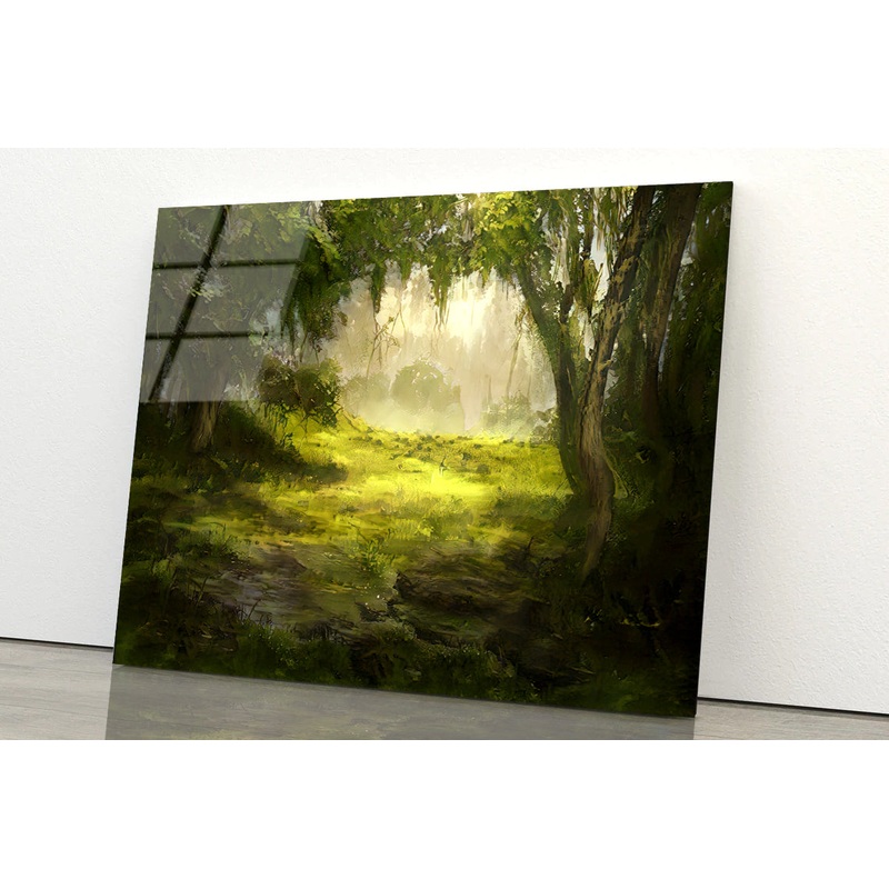 A Foggy Forest Scene with Trees and Grass Acrylic Glass Print Tempered Glass Wall Art 100% Made in Australia Ready to Hang