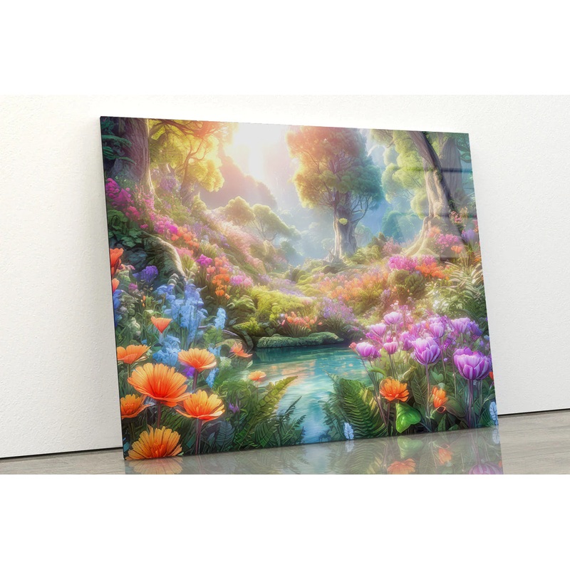 A Pond with Colorful Flowers in Beautiful Nature Acrylic Glass Print Tempered Glass Wall Art 100% Made in Australia Ready to Hang