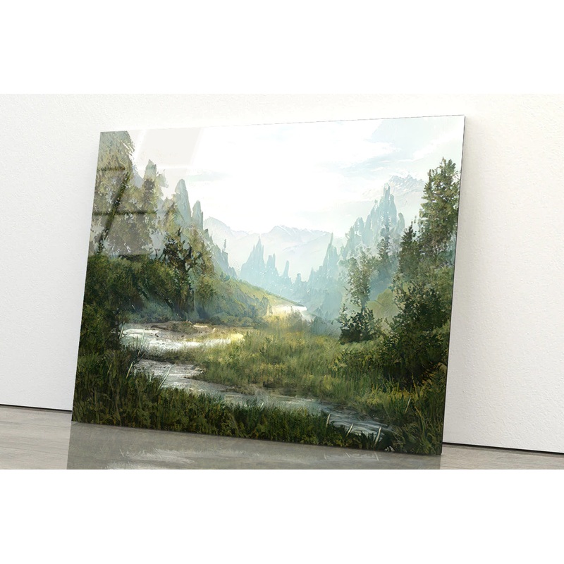 A River Flowing a Valley with Trees & Mountains Acrylic Glass Print Tempered Glass Wall Art 100% Made in Australia Ready to Hang