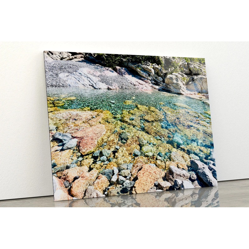 A Rocky Area with Water, Rocks and Plants Acrylic Glass Print Tempered Glass Wall Art 100% Made in Australia Ready to Hang